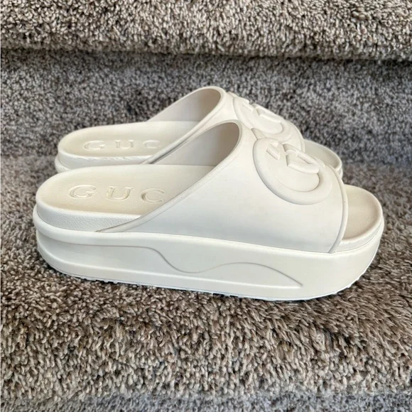 Gucci GG Women's Cream Platform Rubber Slides - Picture 3 of 15